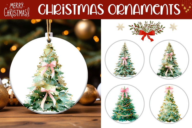 Watercolor Christmas Bows Ornaments, Christmas Tree Ornament
