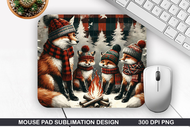 Fox With Mouse Pad Sublimation, Christmas Mouse Pad PNG