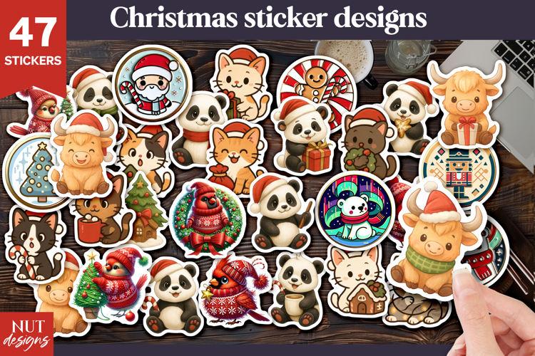 Christmas stickers png Cute Christmas Animal Sticker bundle