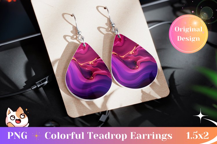 Purple Teardrop Earring Design, Abstract Earring PNG