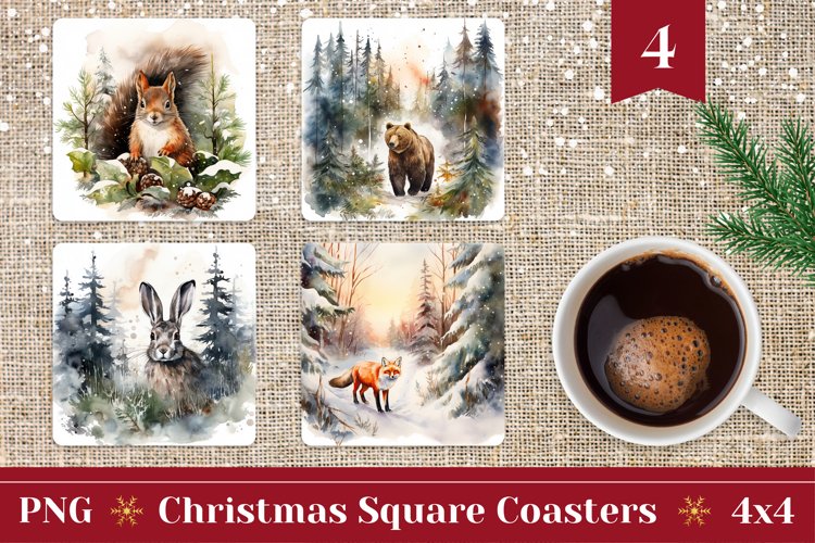 Christmas Square Coaster Designs, Winter Animals Coasters