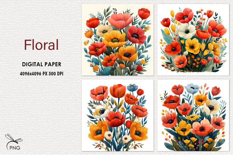 FLowers digital paper, background clipart