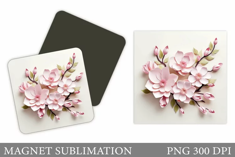 3D Flowers Square Magnet. Spring Flowers Magnet Sublimation