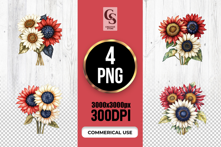 Patriotic Sunflower Bouquet Clipart Sublimation PNG