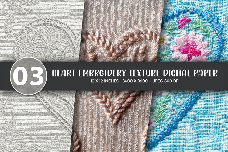 Heart Embroidery Texture Digital Paper