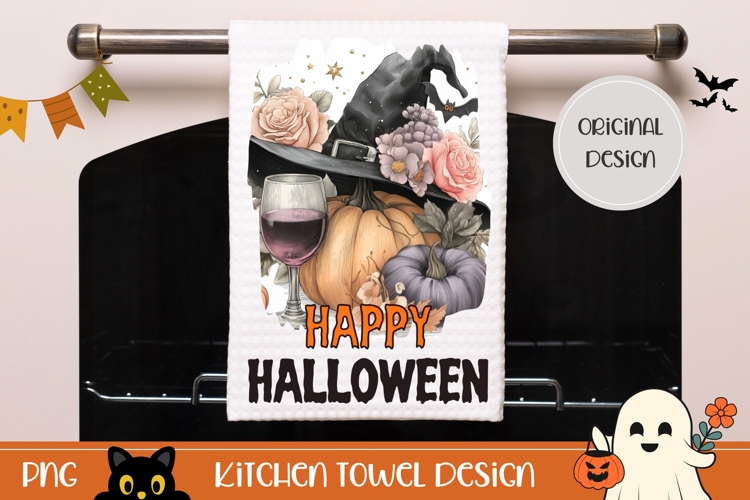 Floral Halloween Towel PNG, Halloween Pumpkins Towel PNG