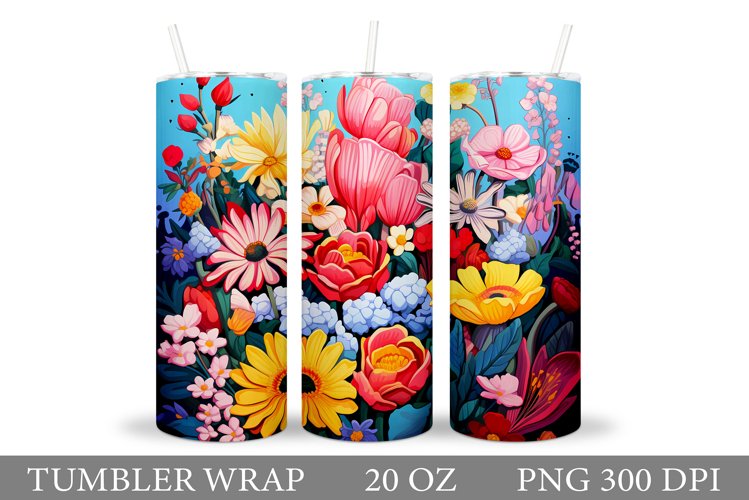 Flowers Tumbler Wrap Design. Floral Tumbler Sublimation