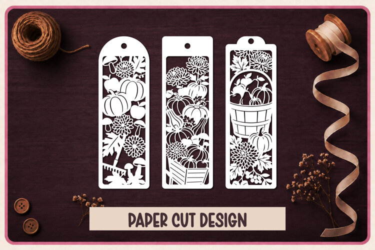3 Autumn Paper Cut Bookmarks SVG example image 1