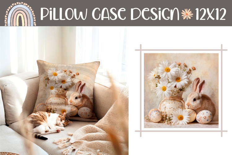 Chamomile Pillow PNG, Cute Easter Bunny Pillow Design