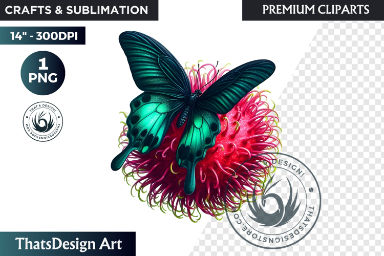 Vibrant Butterfly with Fruit PNG, Tropical Summer Clipart