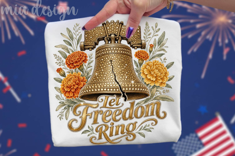 Let Freedom Ring PNG, Rhinestone Liberty Bell Sublimation