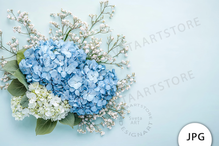 Blue Hydrangea Flowers Mockup JPG