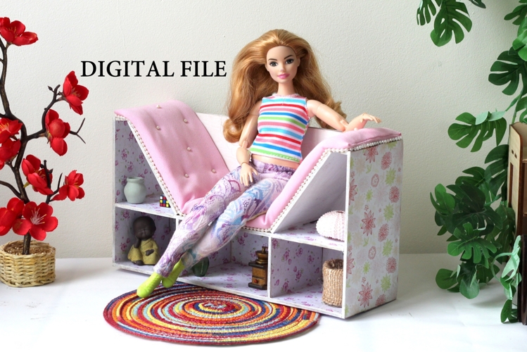 Miniature bookcase chair digital file, dollhouse furniture