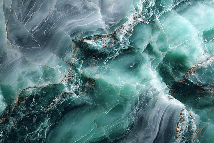 A green marble texture with white and gray veins