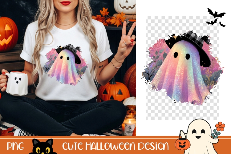 Halloween Ghost PNG, Glitter Halloween Ghost T-Shirt PNG