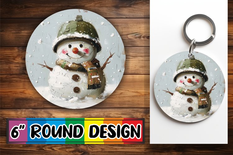 Cute Christmas Snowman Keychain Round Design Sublimation