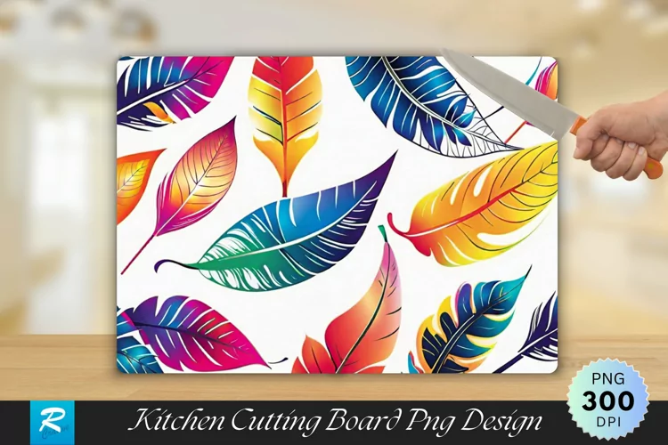 Colorful Leaf Pattern Cutting Board Sublimation Design