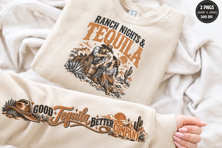 Ranch Nights Front Sleeve PNG, Tequila Cowboy Sleeve Shirt D example image 1