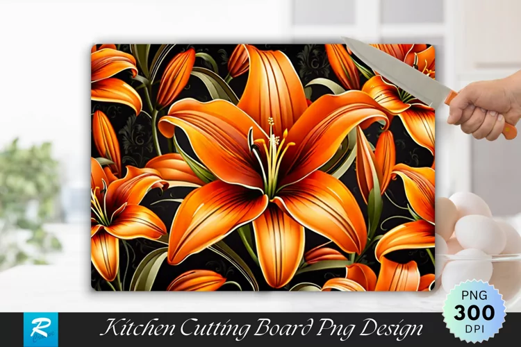 Orange Lily Flower Cutting Board sublimation Design