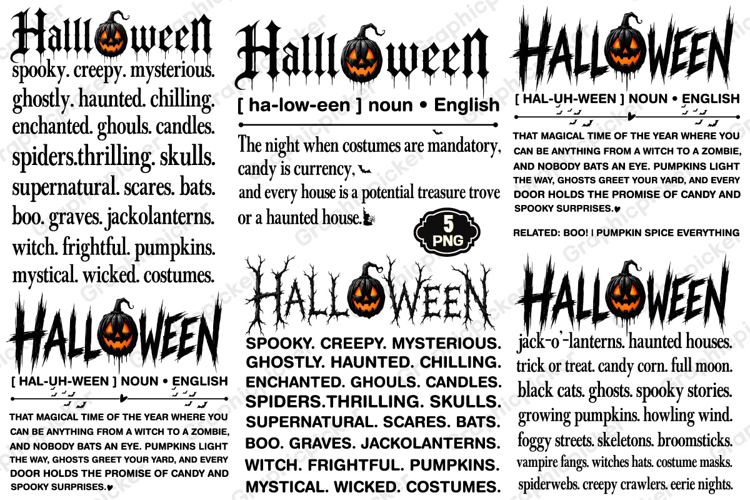 Halloween Words PNG, Halloween Definition Print PNG, Spooky