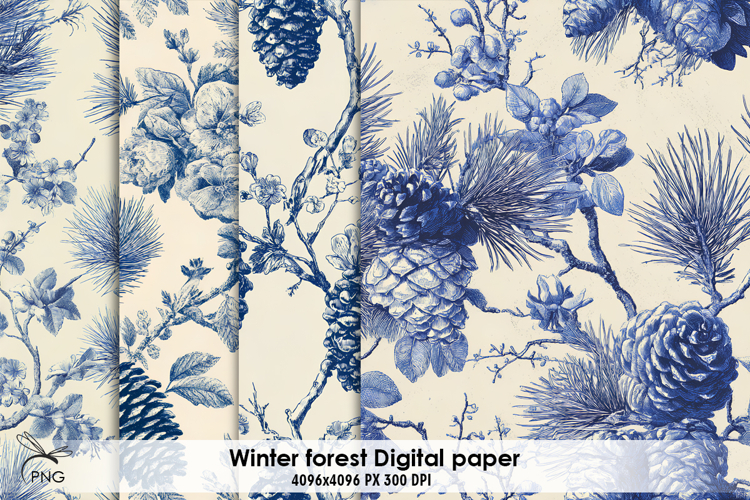 Winter forest digital paper, background clipart
