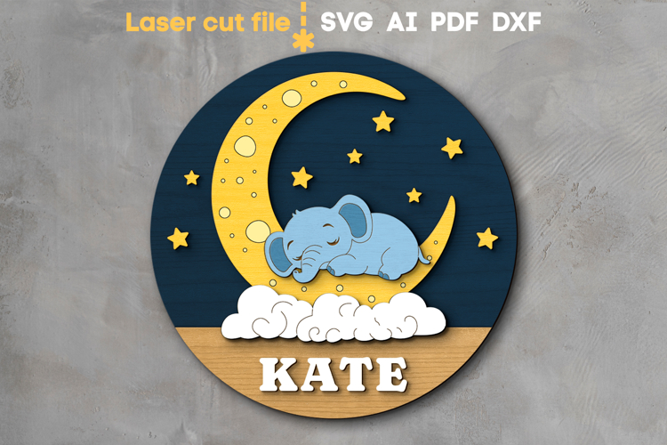 Elephant Baby Name Sign SVG laser cut file for Glowforge