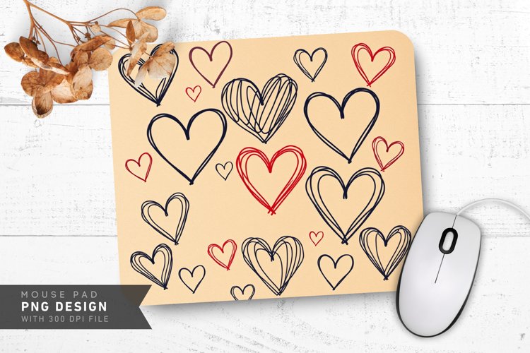 Doodle Hearts on Kraft Mouse Pad PNG Design