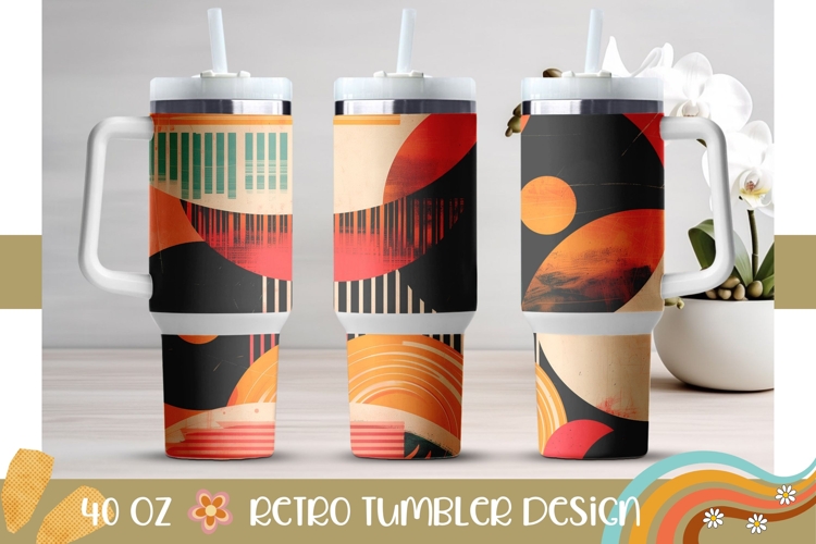Retro Tumbler, Retro Circles 40 Oz Tumbler Sublimation