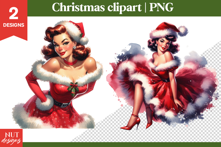 Christmas Clipart, Vintage Christmas Pinup girl Clipart PNG