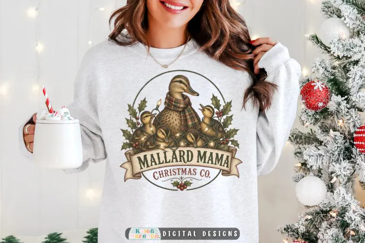 Mama Christmas Mallard PNG | Vintage Holiday Duck PNG