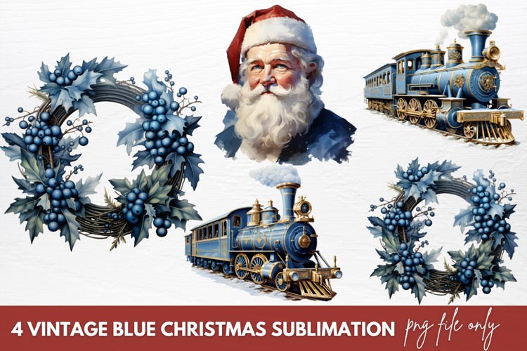 Vintage Blue Christmas Sublimation Clipart