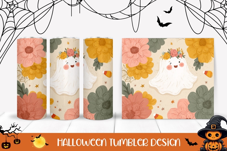 Floral Ghost Tumbler, Halloween Tumbler Template