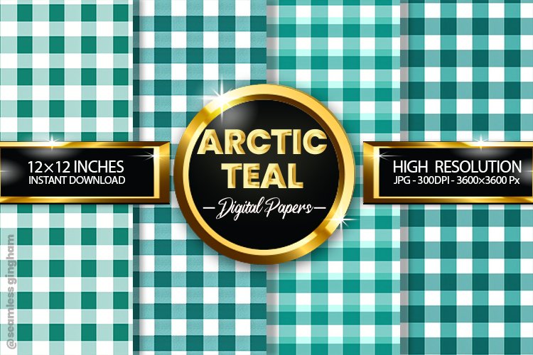 Arctic Teal Gingham Digital Papers 04 Variations example image 1