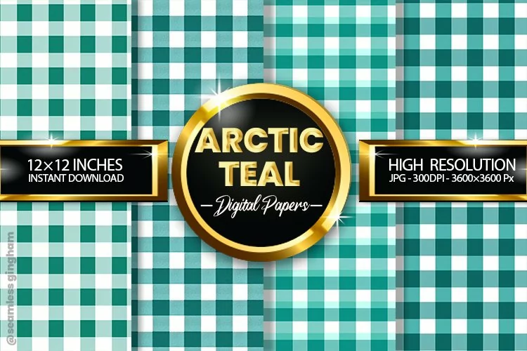 Arctic Teal Gingham Digital Papers 04 Variations