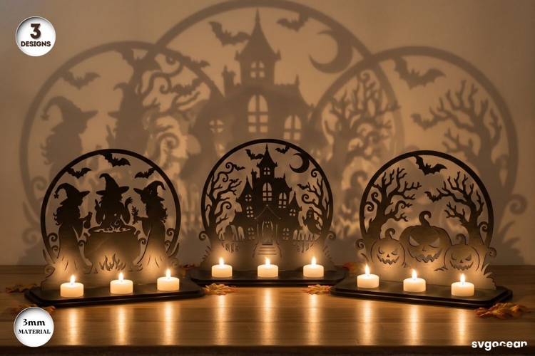 Halloween Candle Holder SVG Bundle | Laser Cut | Glowforge