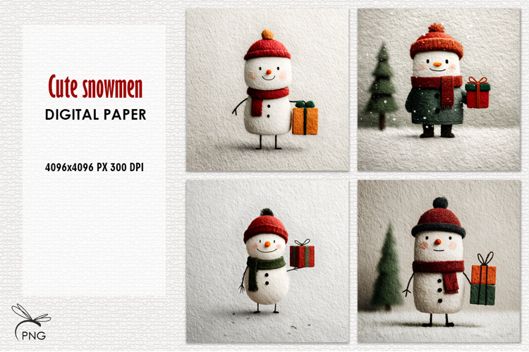 Christmas snowmen digital paper, background clipart