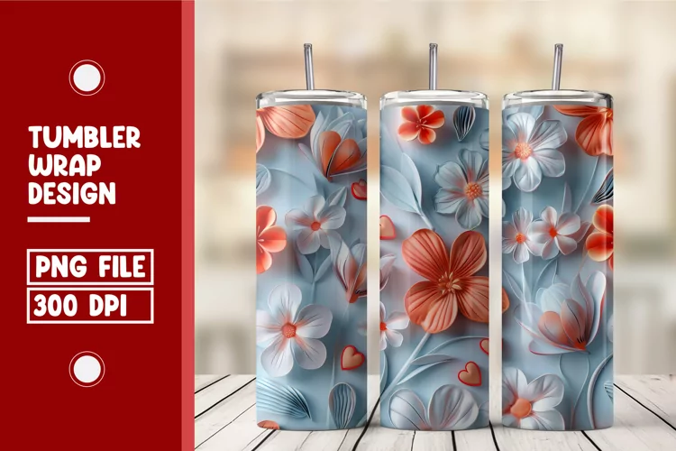 Heart Flower Tumbler Wrap Design
