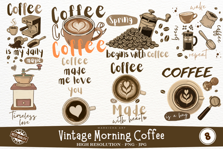 Vintage Morning Coffee Png Bundle