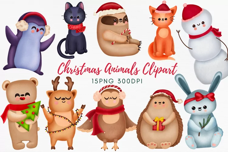 Cute Animals PNG Bundle | Winter animals clipart