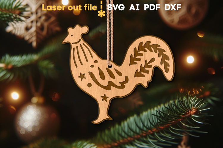 Rooster Christmas Ornament SVG laser cut file for Glowforge