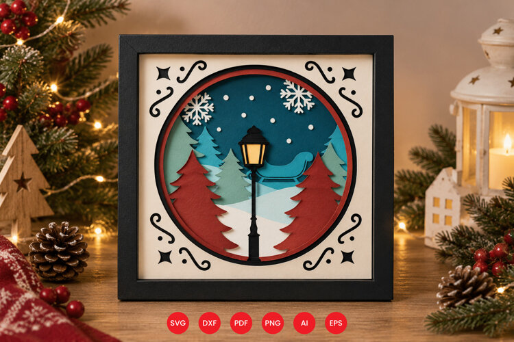 Winter Christmas Layered Paper Cut SVG - Shadow Box SVG example image 1