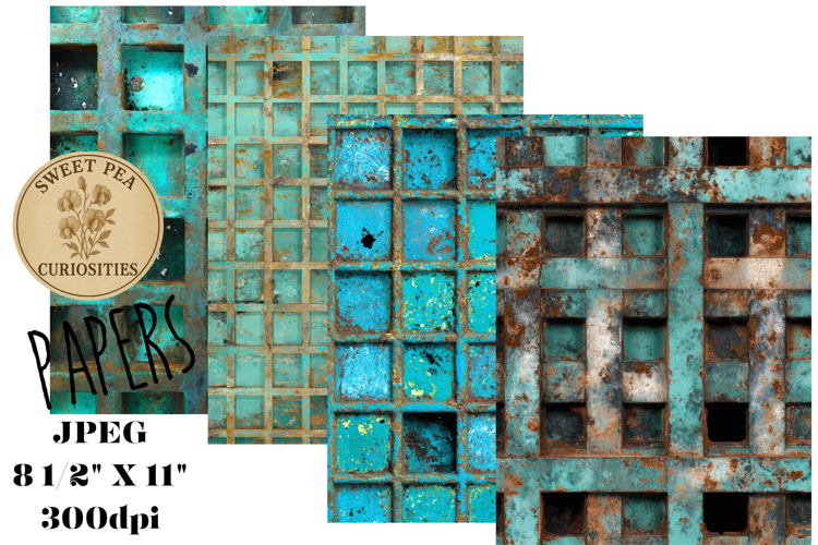 Blue, Turquoise, Grunge, Metal, Mixed Media, Junk Journal