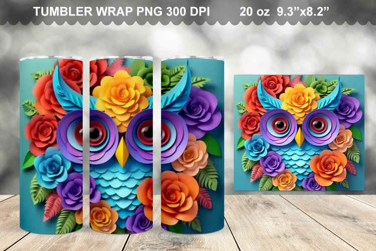 Colorful 3D Owl Butterfly Tumbler Design