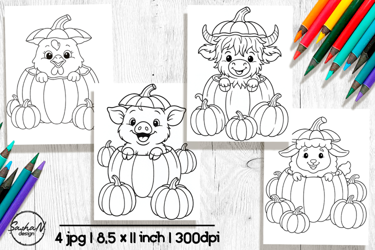 Cute farm animals coloring pages, Autumn harvest
