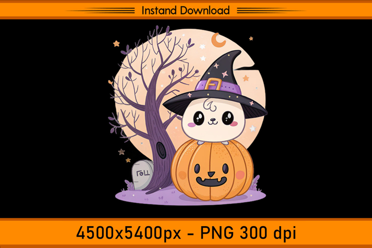 Cute Christmas Cat in Pumpkin Witch Hat PNG