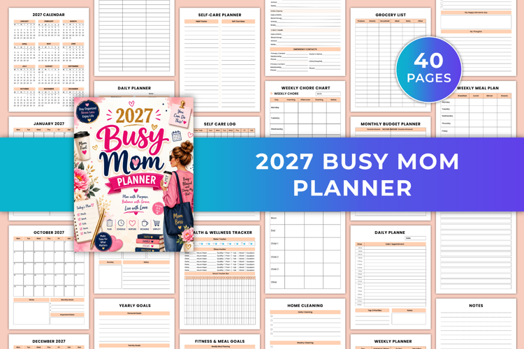 2027 Busy Mom Planner | Family, Home, Self-Care & Daily