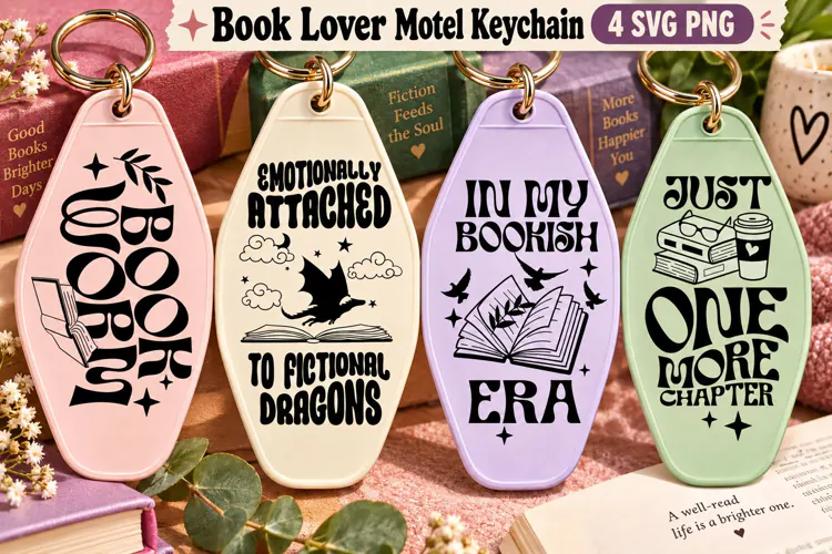 Book Lover Motel Keychain SVG PNG, Bookish Reading Quotes