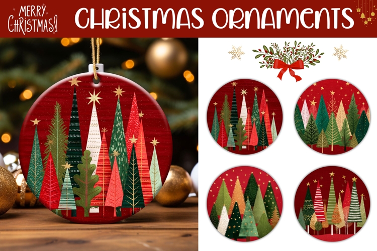 Red Christmas Tree Round Ornaments Sublimation
