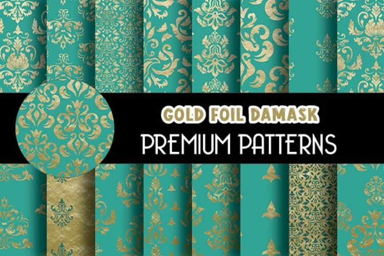 Mint Gold Foil Damask Patterns example image 1