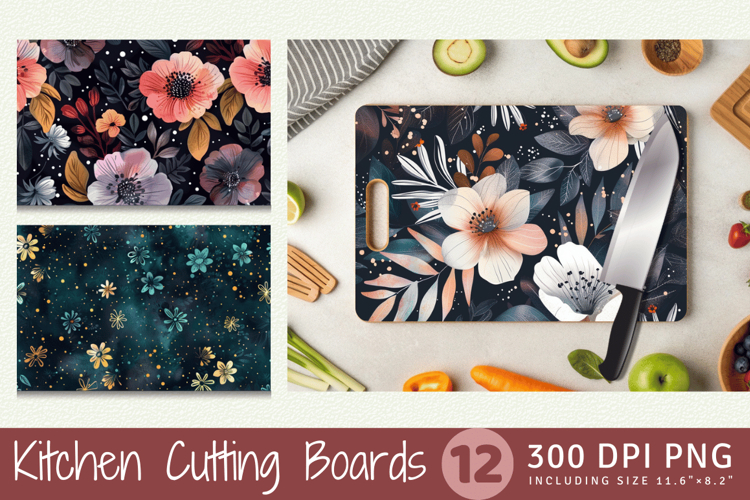 Midnight Boho Blossoms Cutting Boards sublimation Design